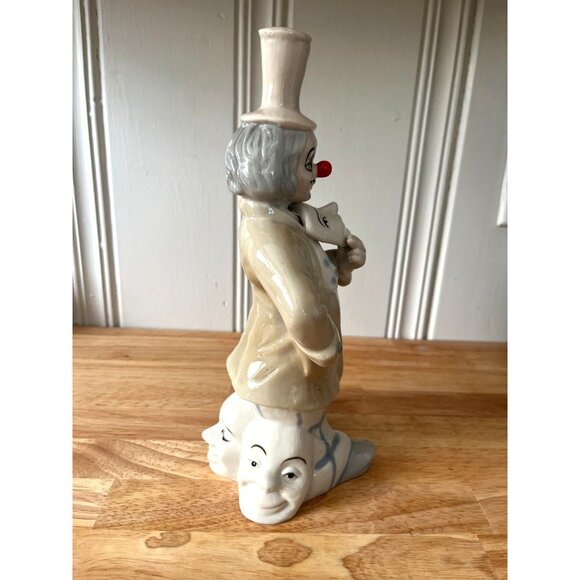 Porcelain Clown Figurine With Theatrical Masks 11" Vintage - Picture 2 of 7